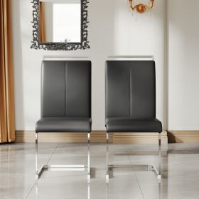A set of 4 artificial leather dining chairs, featuring an arched chair design and paired with stainless steel legs.