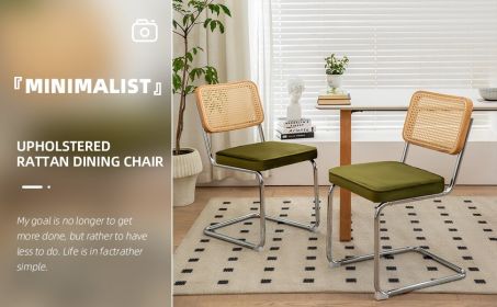 Dining Chairs Set of 2, Velvet Rattan Side Accent Chairs with Chrome Legs, Modern Mid Century Breuer Designed Chairs
