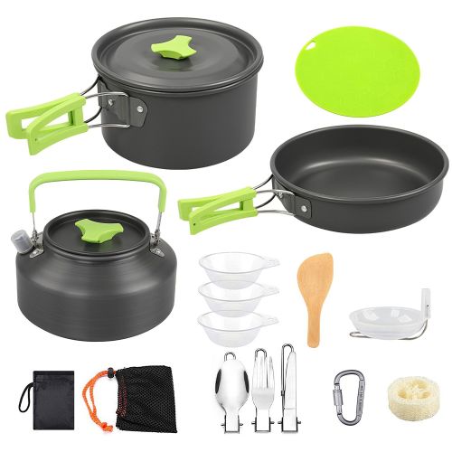 16Pcs Camping Cooking Ware Set Camping Stove Cookware Kit Aluminum Pot Pan Kettle Set with Bowls Knife Fork Spoon Carabiner Spatula Cutting Board for 16Pcs Camping Cooking Ware Set Camping Stove Cookware Kit Aluminum Pot Pan Kettle Set with Bowls Knife Fork Spoon Carabiner Spatula Cutting Board for