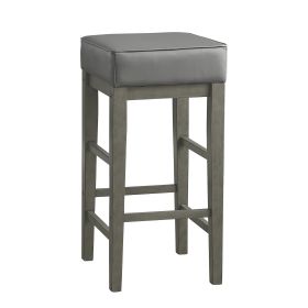 Transitional Gray Faux Leather Seat 29-inch Pub Height Stools Set of 2, Antique Gray Finish Solid Wood Frame