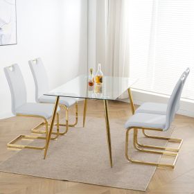 Modern Dining Chairs with Faux Leather Padded Seat Dining Living Room Chairs Upholstered Chair with gold Metal Legs Design for Kitchen, Living