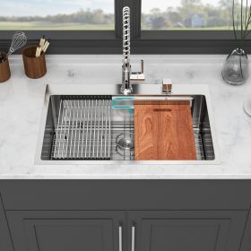 33" Drop in Kitchen Sink - 33*22 inch Kitchen Sink Drop-in Topmount Single Bowl 16 Gauge Stainless Steel Ledge Workstation Kitchen Sinks