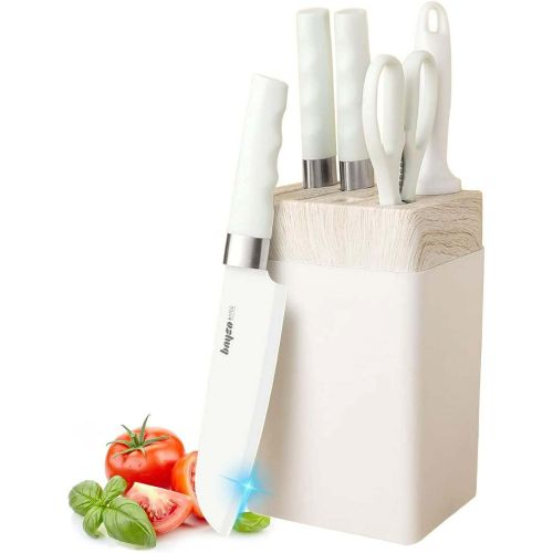 Knife Set for Kitchen, 6-Pieces White Non-stick Stainless Steel Knife Block Set Knife Set for Kitchen, 6-Pieces White Non-stick Stainless Steel Knife Block Set