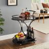 Black 2-Tier Bar Cart, Slide Bar Serving Cart, Retro Style Wine Cart for Kitchen, Beverage Cart with Wine Rack and Glass Holder