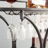 Black 2-Tier Bar Cart, Slide Bar Serving Cart, Retro Style Wine Cart for Kitchen, Beverage Cart with Wine Rack and Glass Holder