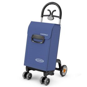 Folding Shopping Cart Utility Hand Truck with Rolling Swivel Wheels (Color: Blue)