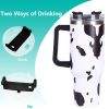40oz 5D cowprint Insulated Tumbler With Handle And Straw Lid Portable Large Capacity water bottle, Heat preservation,304 Stainless Steel Cup For Outdo