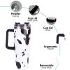 40oz 5D cowprint Insulated Tumbler With Handle And Straw Lid Portable Large Capacity water bottle, Heat preservation,304 Stainless Steel Cup For Outdo