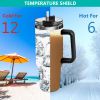 40oz 5D cowprint Insulated Tumbler With Handle And Straw Lid Portable Large Capacity water bottle, Heat preservation,304 Stainless Steel Cup For Outdo